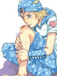  1boy beanie blonde_hair blue_eyes hat heart johnny_joestar jojo_no_kimyou_na_bouken min_(minyinr) scrape solo steel_ball_run tears tegaki 