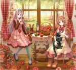  anko_kinako apple apron axis_powers_hetalia basket belarus_(hetalia) bird blonde_hair blue_eyes book boots bottle bow cat colorful cross-laced_footwear deer doily dress flower food fruit hair_bow hairband holding lace-up_boots long_hair multiple_girls pantyhose purple_eyes russia_(nekotalia) short_hair siblings sisters sitting sweat table tree ukraine_(hetalia) vertical-striped_legwear vertical_stripes violet_eyes window 