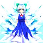  bad_id blue_dress blue_eyes blue_hair bow cirno dress hair_bow highres ice short_hair solo touhou wings yutazou 