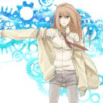  brown_hair izgald jacket legwear_under_shorts long_hair makise_kurisu necktie pantyhose shorts steins;gate 