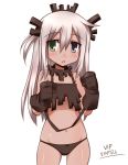  :o camisole character_request gloves green_eyes grey_eyes heterochromia itoji long_hair navel original panties side_ponytail silver_hair solo underwear 