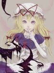  bad_id blonde_hair creepy elbow_gloves finger_to_mouth frea gap gloves hands hat long_hair looking_at_viewer pale_color pale_colors solo touhou yakumo_yukari 