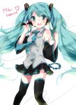  aguri_(aguri0406-aoi) aqua_eyes aqua_hair bad_id blush detached_sleeves hatsune_miku headphones headset long_hair microphone necktie open_mouth simple_background singing skirt solo thigh-highs thighhighs twintails very_long_hair vocaloid zettai_ryouiki 