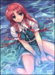  blue_eyes chinese_clothes collar hair_ornament hair_ribbon hong_meiling long_hair misaki_kurehito redhead ribbon shoes touhou twin_braids very_long_hair water 