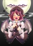  animal_ears blush bust full_moon grey_eyes hat highres jewelry moon musical_note mystia_lorelei open_mouth purple_hair short_hair single_earring solo touhou touyakakasi wings 