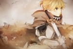  armor blonde_hair blue_eyes cape gauntlets kagamine_len male medieval solo sword tama_(songe) vocaloid weapon 