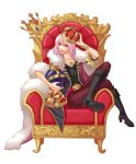  boots crown eguchi_kaimu original pink_hair red_eyes solo throne 