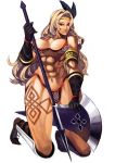  abs amazon_(dragon&#039;s_crown) amazon_(dragon's_crown) armlet armor axe bikini bikini_armor blonde_hair boots breasts circlet dragon&#039;s_crown dragon's_crown feathers gloves green_eyes highres lips long_hair muscle panties solo swimsuit tattoo thick_thighs thighs thong underwear vanillaware weapon 