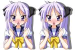  blush hiiragi_kagami long_hair lucky_star purple_hair rindou_(awoshakushi) school_uniform serafuku stereogram stereoscopy twintails 