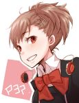  bow brown_hair female_protagonist_(persona_3) hair_ornament hairpin headphones open_mouth persona persona_3 persona_3_portable ponytail red_eyes school_uniform smile solo 