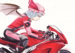  bat_wings bikesuit colored_eyelashes colored_pencil_(medium) hat motor_vehicle motorcycle profile red_eyes remilia_scarlet rpracing signature solo touhou traditional_media vehicle wings x=&quot;bat_wings 