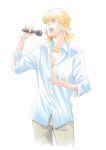  aka_hisagi bad_id barnaby_brooks_jr blonde_hair closed_eyes colored_pencil_(medium) eyes_closed glasses jewelry male microphone necklace singing solo tiger_&amp;_bunny traditional_media 