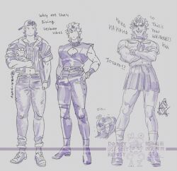  3boys baby baseball_cap bulge choker crop_top dio_brando father_and_child father_and_son giorno_giovanna hat jojo_no_kimyou_na_bouken jonathan_joestar male_focus multiple_boys open_mouth parent_and_child pectoral_cleavage pectorals phantom_blood pleated_skirt school_uniform serafuku shoes skirt stardust_crusaders tmblyeet vento_aureo 