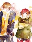  blue_eyes brown_hair cold gintama kagura_(gintama) okita_sougo red_hair redhead scarf 