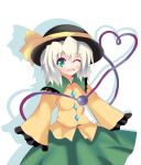  bow green_eyes grey_hair hat heart heart_of_string komeiji_koishi mokolove oke open_mouth skirt solo touhou wink 