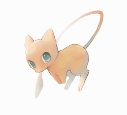  aqua_eyes commentary_request floating full_body highres looking_to_the_side mew_(pokemon) mukomaru no_humans pokemon pokemon_(creature) pokemon_focus simple_background solo white_background 