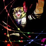  crazy darkness discharge_cycle gradient hair_ribbon open_mouth outstretched_arms outstretched_hand red_eyes ribbon rumia short_hair smile spread_arms touhou 