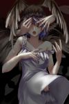 blue_hair closed_eyes covering_eyes feathers fingernails gradient_hair hands hat highres hikarumiao long_fingernails long_nails multicolored_hair mystia_lorelei nail_polish nails nightgown open_mouth purple_hair short_hair singing solo strap_slip touhou wings 