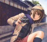  brown_eyes brown_hair camera hat highres short_hair tsukasa_jun wink 