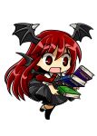  book chibi clumsy demon_girl demon_wings head_wings headwings koakuma necktie open_mouth red_eyes red_hair redhead simple_background socha socks solo surprised touhou transparent_background wings 