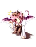  byakusouya cat_ears cat_tail fang hat mystia_lorelei paw_pose pink_hair red_eyes ribbon short_hair tail touhou wings 