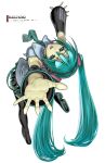  blue_eyes detached_sleeves foreshortening hands hatsune_miku highres nakaba_reimei open_mouth thigh-highs thighhighs twintails vocaloid 