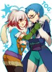  1girl arisuda blue_eyes blue_hair elbow_gloves glasses gloves grey_eyes hubert_ozwell multicolored_hair pascal red_hair redhead scarf tales_of_(series) tales_of_graces title_drop two-tone_hair white_hair 