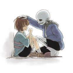  1boy 1other 2020 2d ambiguous_gender ankle_boots artist_name black_shorts blue_background blue_hood blue_jacket blue_shirt boots brown_boots brown_hair digital_media duo frisk_(undertale) full_body fur-trimmed_jacket fur_trim grey_hood hollow_eyes hood hood_down hood_up hooded_jacket horizontal-striped_clothes horizontal-striped_shirt human humanoid jacket male monster monster_boy multicolored_background open_clothes open_jacket pink_slippers pink_stripes piyoriina sans_(undertale) shirt short_hair shorts simple_background single_vertical_stripe skeleton slippers socks striped_clothes striped_shirt striped_shorts teeth undead undertale utdr_(toby_fox) vertical-striped_clothes vertical-striped_shorts white_background white_shirt white_socks white_stripes 
