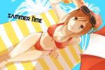  arm_support bad_id bikini brown_eyes brown_hair flower from_above glasses hair_flower hair_ornament jewelry mizuno_minami necklace original pearl_necklace solo sunglasses swimsuit umbrella 