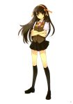  1girl absurdres brown_eyes brown_hair crossed_arms hairband highres itou_noiji long_hair school_uniform smile suzumiya_haruhi suzumiya_haruhi_no_yuuutsu 