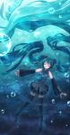  aqua_hair bad_id bubble closed_eyes detached_sleeves hatsune_miku headset highres legs long_hair necktie skirt solo thigh-highs thighhighs twintails underwater very_long_hair vocaloid wet_clothes yakka zettai_ryouiki 