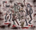  3boys blood chainsaw crossover dark_persona flashlight harry_mason heather_mason henry_townshend james_sunderland lead_pipe mace multiple_boys silent_hill silent_hill_1 silent_hill_2 silent_hill_3 silent_hill_4 skirt vest weapon 