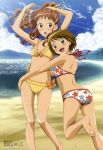  absurdres akeno_mihoshi barefoot beach bikini feet flat_chest hara_yumiko highres hug legs makita_hime megami multiple_girls official_art sora_no_manimani swimsuit swimsuit 