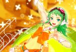  arrows goggles green_eyes green_hair gumi headphones headset midriff open_mouth redjuice short_hair smile solo vocaloid wallpaper wing_collar wrist_cuffs 