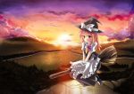  braid broom broom_riding hat kirisame_marisa long_hair roshin sunset touhou witch_hat yellow_eyes 