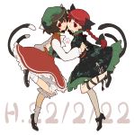  animal_ears bow braid brown_hair cat_ears cat_tail chen hair_bow hat high_heels kaenbyou_rin miyuu_(crazy_lollipop) miyuzu multicolored_hair multiple_girls multiple_tails red_eyes red_hair shoes tail touhou 