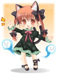  braid cat_ears cat_tail chibi fang flat_chest ghost hair_ribbon kaenbyou_rin loli milkpudding multiple_tails red_eyes red_hair redhead ribbon tail touhou twin_braids 