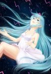  blue_eyes blue_hair denpa_onna_to_seishun_otoko dress highres long_hair one-piece_swimsuit open_mouth outer_space outstretched_arms plutokelp solo space star swimsuit tears touwa_erio 