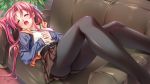  black_legwear couch game_cg itoshii_kanojo_no_mamorikata legs long_hair ooi_narumi open_mouth panties panties_under_pantyhose pantyhose saliva senomoto_hisashi skirt sleeping twintails underwear 