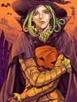  bat curly_hair food fruit funny_valentine gedoooo green_eyes green_hair halloween hat jack-o&#039;-lantern jojo_no_kimyou_na_bouken lipstick long_hair makeup orange pumpkin solo steel_ball_run witch_hat 