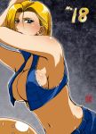  artist_request blonde_hair blue_eyes breasts cleavage dragon_ball highres kuririn midriff sideboob yanyou_sanren 