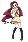  abe_(f!mixture) dress hanasaki_tsubomi heartcatch_precure! kneehighs long_hair open_mouth precure red_eyes red_hair school_uniform shoes smile twintails white_background 