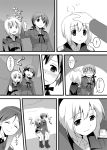 blush boots closed_eyes comic erica_hartmann eyes_closed gertrud_barkhorn hair_tussle hand_on_head hand_on_shoulder long_hair military military_uniform minna-dietlinde_wilcke monochrome open_mouth short_hair sitting smile strike_witches translated translation_request umekichi uniform 