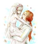  dress flower hong_meiling izayoi_sakuya kurau_kii ponytail red_eyes red_hair redhead short_hair silver_hair touhou wedding wedding_dress yuri 