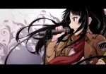  akiyama_mio black_hair cable cosplay jacket k-on! long_hair microphone microphone_stand open_mouth scarf shingeki_no_kyojin singing tom_(drpow) violet_eyes 