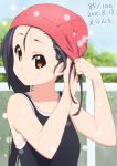  alternate_hairstyle black_hair brown_eyes bust competition_swimsuit errant k-on! long_hair nakano_azusa one-piece_swimsuit swim_cap swimsuit twintails 