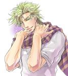 1boy blonde_hair caesar_anthonio_zeppeli facial_mark green_eyes headband jojo_no_kimyou_na_bouken scarf solo spritzer striped striped_scarf 