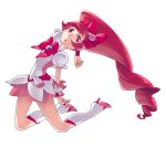  abe_(f!mixture) boots cure_blossom hanasaki_tsubomi heartcatch_precure! kneeling long_hair magical_girl open_mouth pink_eyes pink_hair precure simple_background solo 