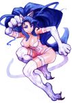  animal_ears bad_id big_hair blue_eyes blue_hair breasts capcom cat_ears cat_paws cat_tail claws felicia fur hairband huge_ahoge lack large_breasts long_hair paws simple_background smile solo tail vampire_(game) very_long_hair 