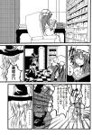  braid comic crescent dress hair hat highres jiroo kirisame_marisa long long_hair monochrome patchouli_knowledge ribbon touhou translated witch witch_hat 